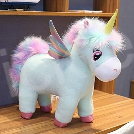 Soft Stuffed Plush Fantastic Glow Rainbow Wings Unicorn Horse Animal Toy for Kids Room Color- Green 30 cm