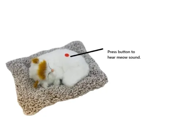 Soft Plush Cat Toy on Grey Mat with Meow Sound – Realistic Stuffed Cat for Car Dashboard & Kids - Alternate