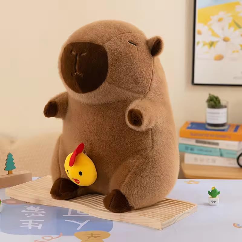 Capybara Plush Toy with Chicken 35cm – Funny Ugly Face Interactive Vibrating Soft Toy, Cute Brown Stuffed Animal for Kids, Baby Gift, Collectible & Decor