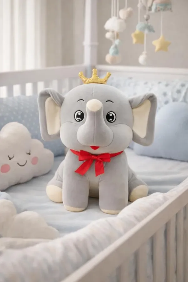 Crown Elephant Soft Toy 35cm – Adorable Stuffed Elephant with Crown for Kids | Birthday Gift - Alternate