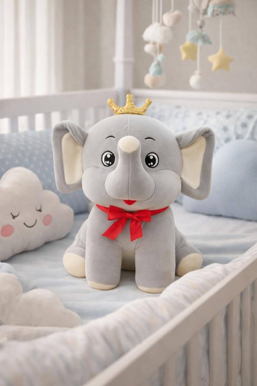 Adorable Crown Elephant Soft Toy 35cm