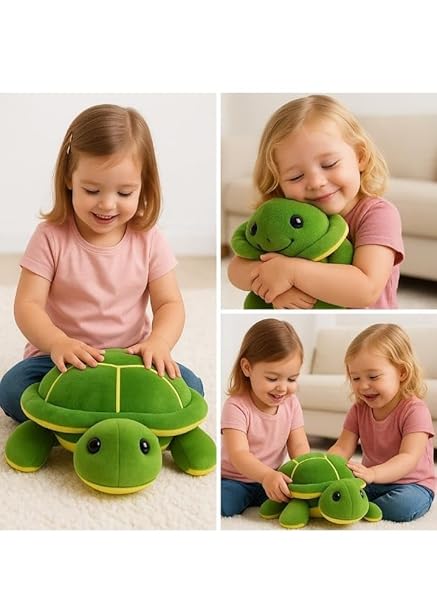 Cute Turtle Teddy Bear Soft Toy for Kids, Plush Tortoise Stuffed Animal, Super Soft Cuddly Green Turtle Plush Doll for Baby Boys & Girls, Hugable Gift Toy for Kids (Small (15 Inch))