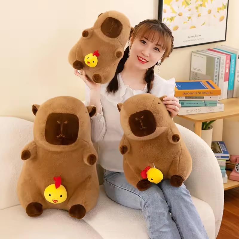 Capybara Plush Toy with Chicken 35cm – Funny Ugly Face Interactive Vibrating Soft Toy, Cute Brown Stuffed Animal for Kids, Baby Gift, Collectible & Decor