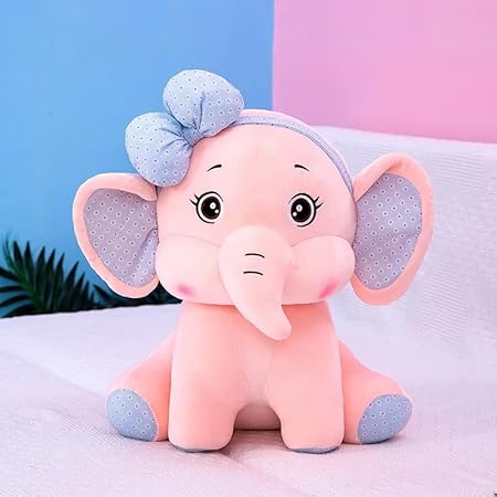 Plush Elephant Stuffed Toy with Bow, 30 cm, pink,brown