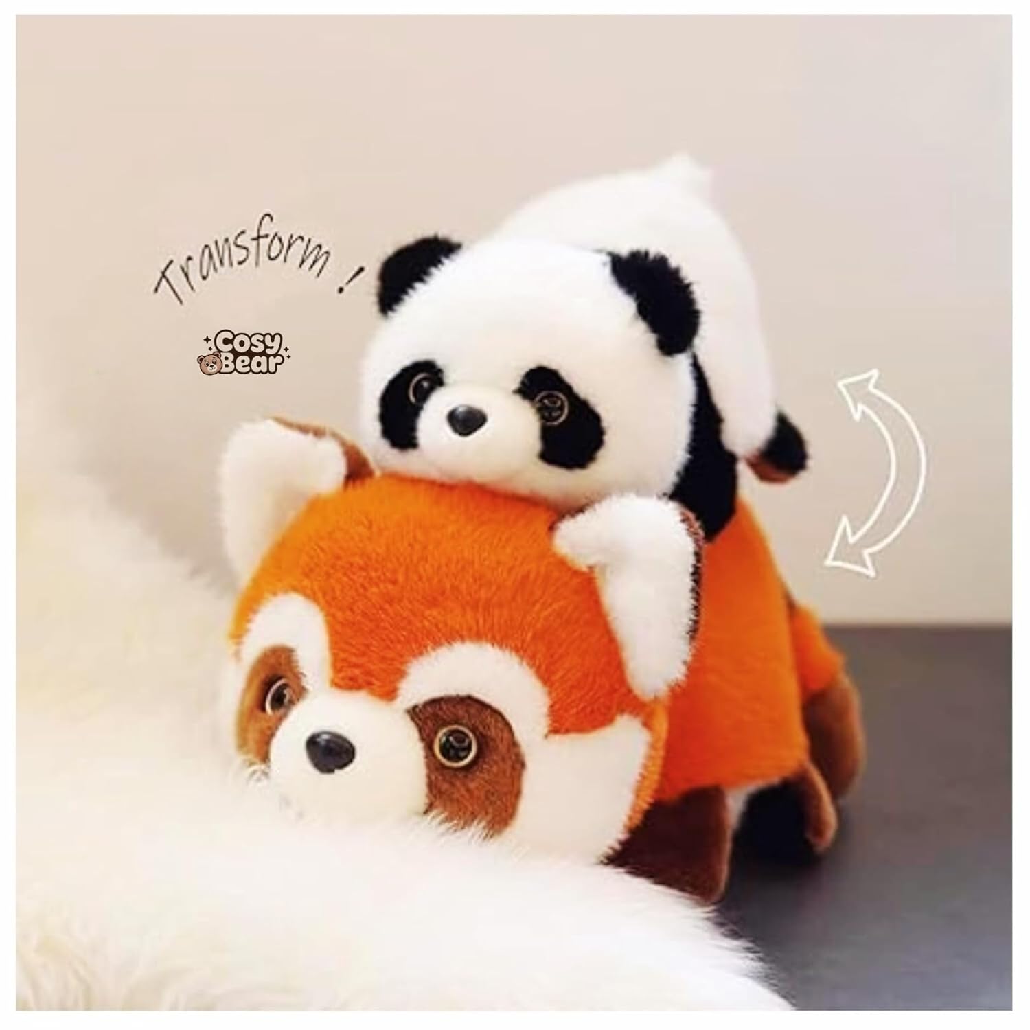 Reversible Panda & Fox Soft Toy 25 cm | Cute Flip Stuffed Animal | Ultra Soft Plush Toy for Kids & Gifts