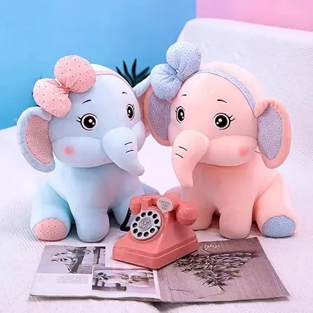 plush elephant stuffed toy with bow 35cm pink brown stuffed elephant kids birthday gift india lisbon toys