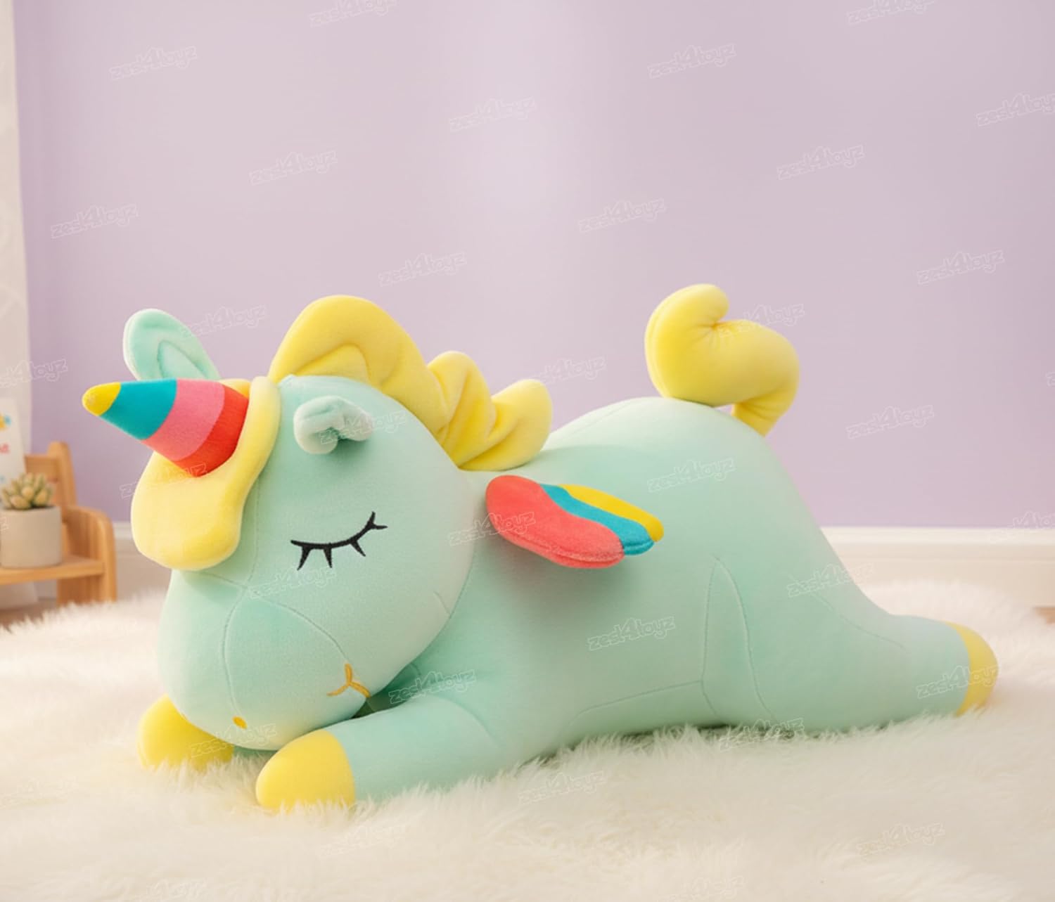 Cute Sleeping Unicorn Soft Toy Cream Pink - Height 48 cm up to 10%