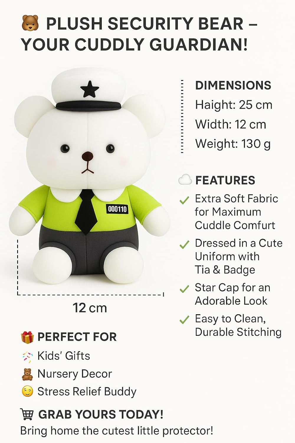 Green & White Bunny in Police Uniform 35 cm