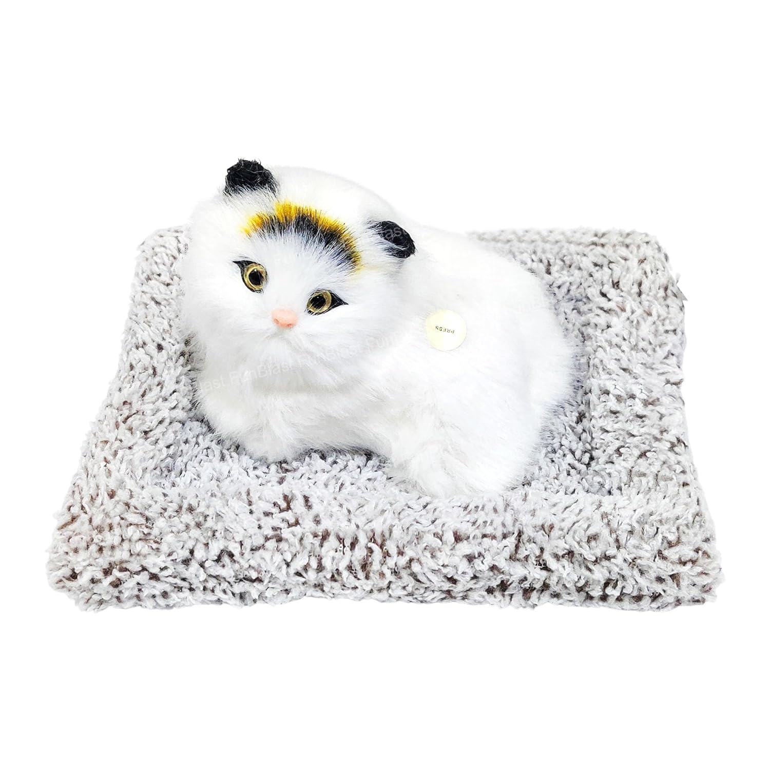 LISBON Cute Cat Plush Toy with Meow Sound, Toy Accessories for Car Dashboard & Home Décor, Realistic Cat Pet Toys with Bed, Gift for Kids (White-Random)