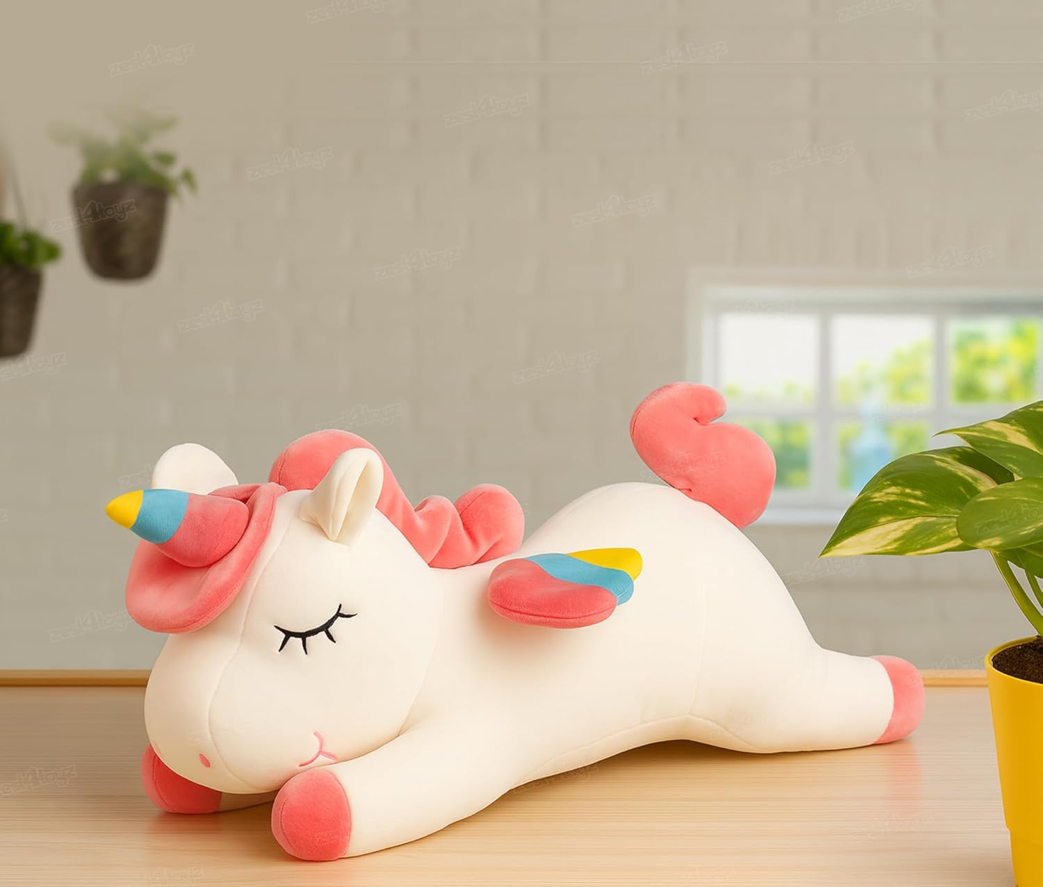 Cute Sleeping Unicorn Soft Toy Cream Pink - Height 48 cm up to 10%