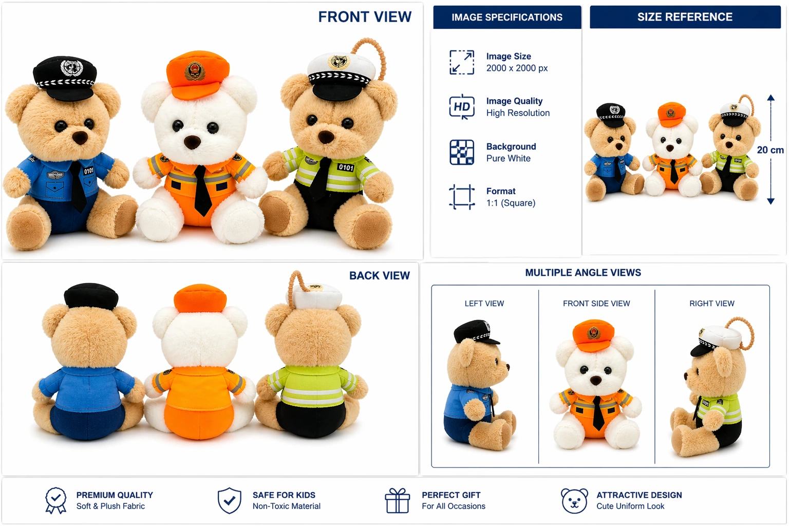 Soft Toys Teddy Bear Police/Rescue/Officer Keychain