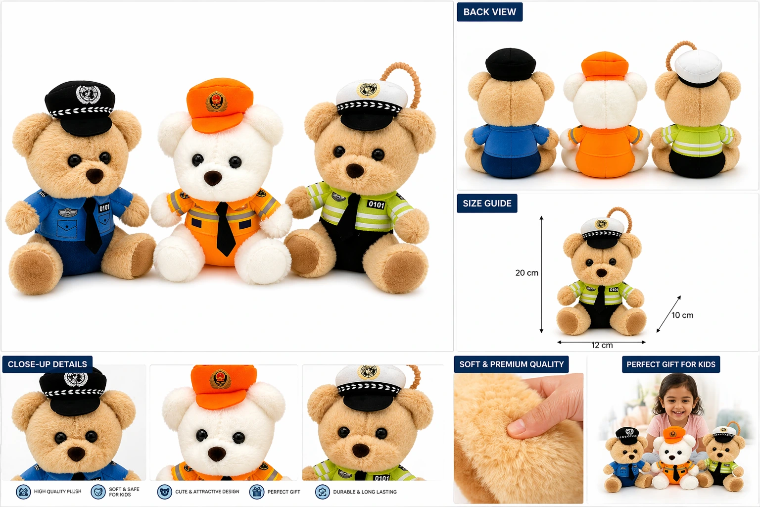 Soft Toys Teddy Bear Police/Rescue/Officer Keychain