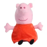 George Pig stuffed plush toy with pink body, blue outfit, and black shoes, arms outstretched and smiling.
