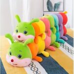 Rainbow Caterpillar Plush Toy with colorful multicolor body, soft stuffed animal caterpillar for kids, cuddly plush pillow toy for gifting and room decoration.