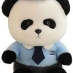 Cute Police Panda Plush Toy wearing a blue police uniform and cap, soft stuffed panda animal for kids, gifting, cuddling, and room decoration.