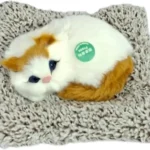 Cute sleeping cat animal toy with meow sound soft plush gift for kids car dashboard accessory