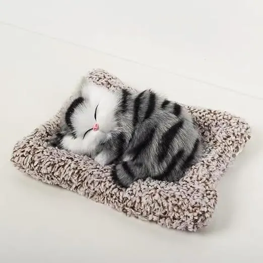 cute sleeping cat animal toy for meow sound, gift for kids car dashboard accessories