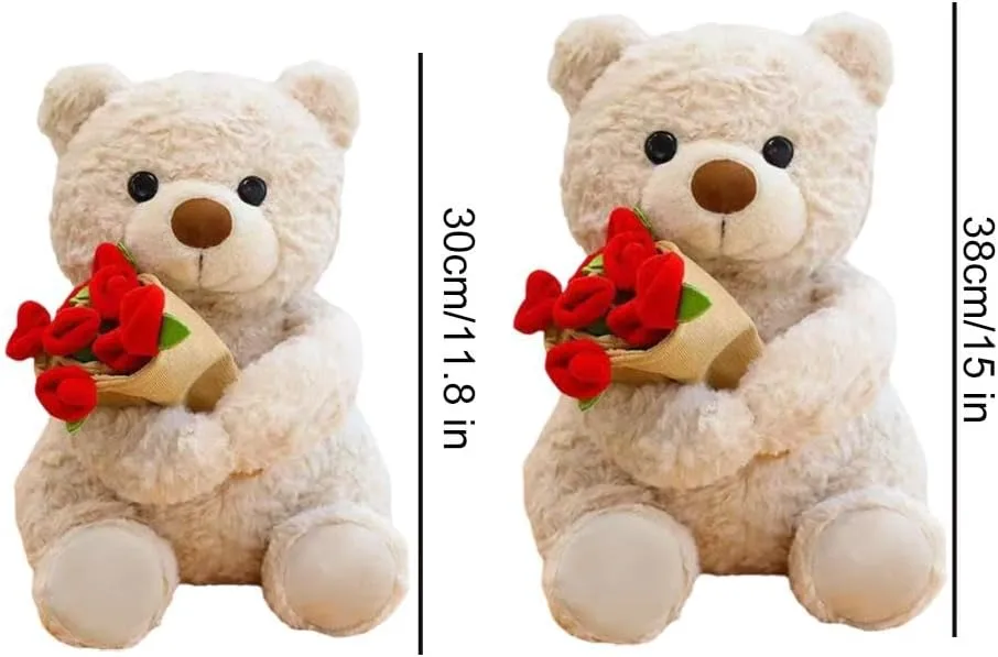 Bear Plush Toy,Huggable Soft Doll - Cute ouqrose buet teddy bear - For Sofa Bed Couch Car Chair Desk Living Room Bedroom 35 cm
