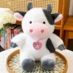 Black and White Sitting Cow Toy Soft Plush Stuffed Animal for Kids and Babies