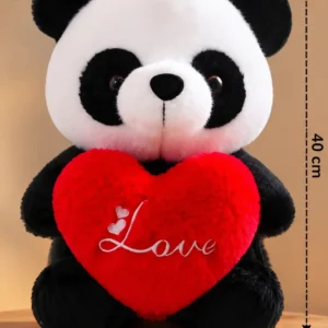 Panda Soft Toy holding a red heart, made with premium soft plush fabric, cute stuffed animal gift for kids, girls, boys, Valentine's Day and home decor.