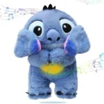 Blue Breathing Stitch Plush Toy with soothing breathing motion, soft lights, and calming music, designed as a comforting sleep companion for kids and adults.